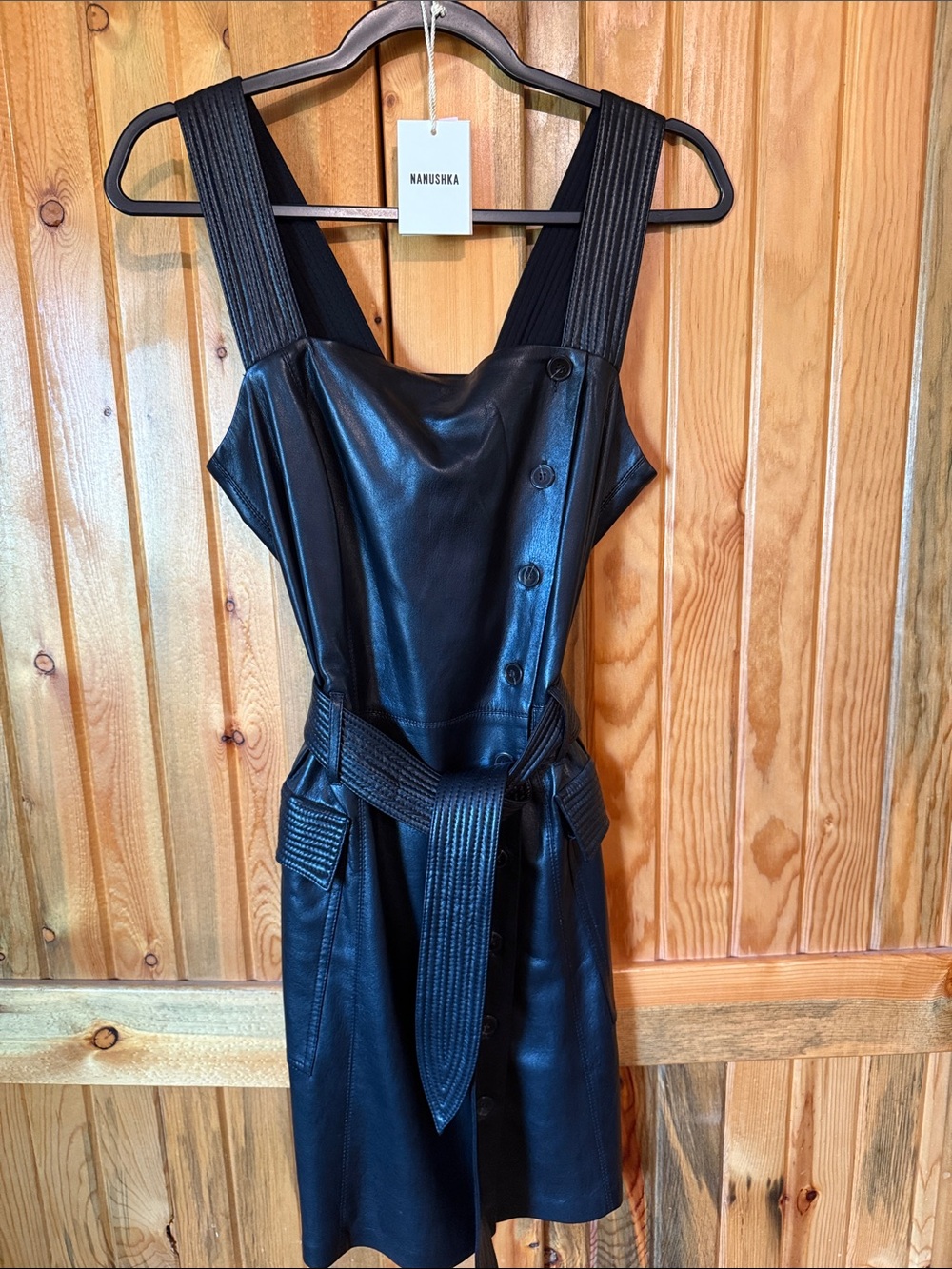 Nanushka Black Faux Leather Dress with Belt